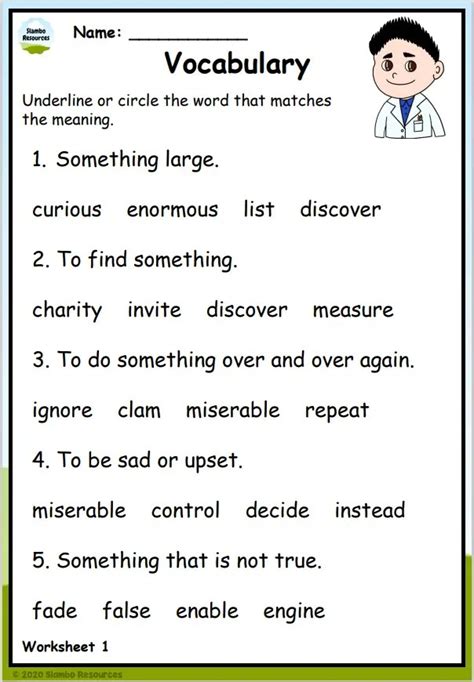 2nd grade vocabulary worksheets